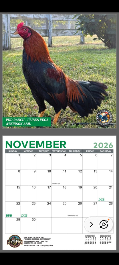 2026 SCGBA Gamefowl Breeders Calendar Shipping Included!!
